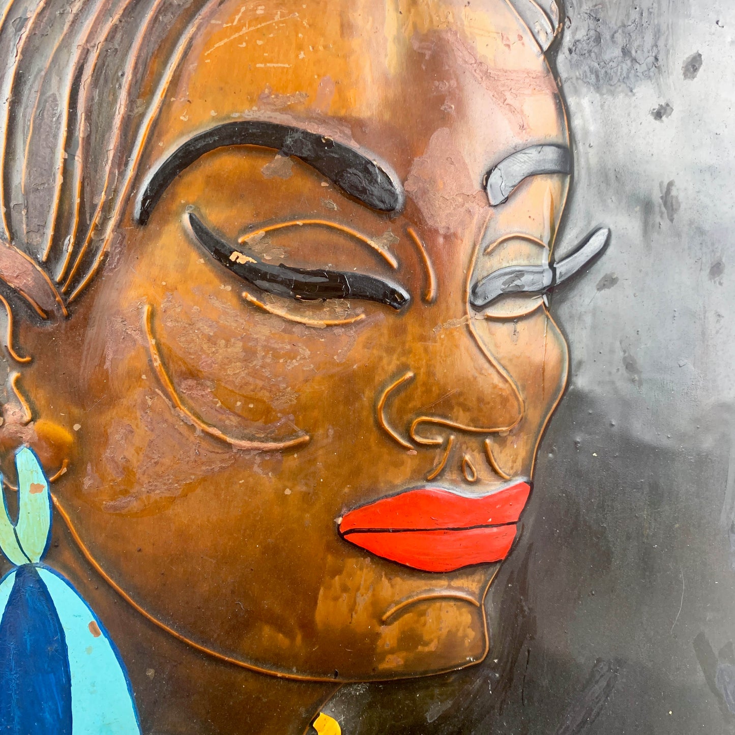 Copper enamelled African tribal woman mid century artwork