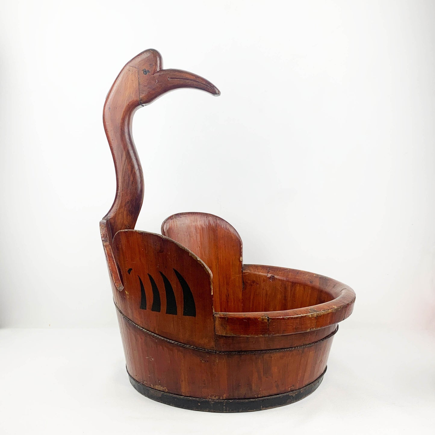 Antique Japanese crane handle wood bucket