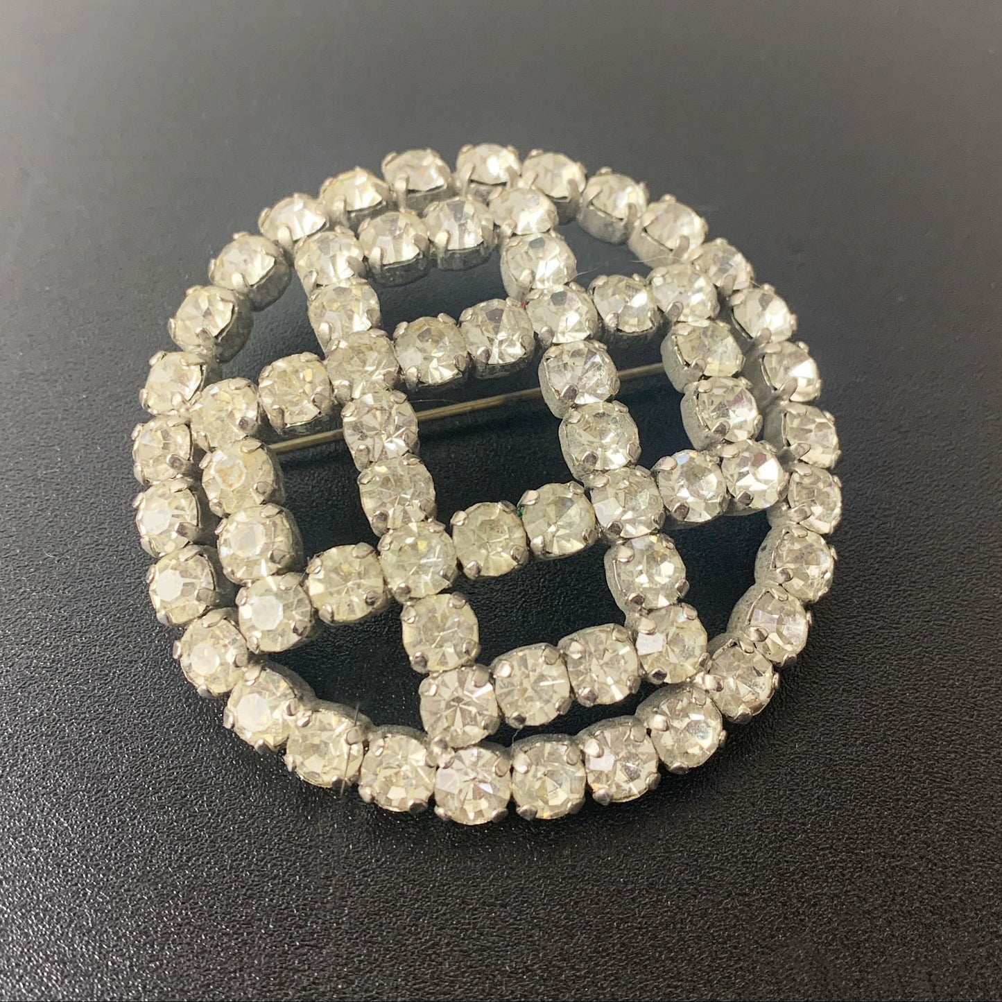 1950's rhinestone brooch on silver metal base