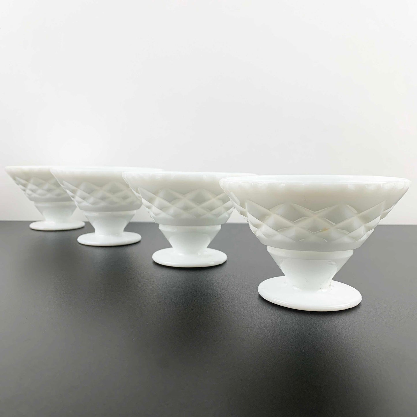 Crown Crystal Milk Glass Footed Dessert Bowl Set