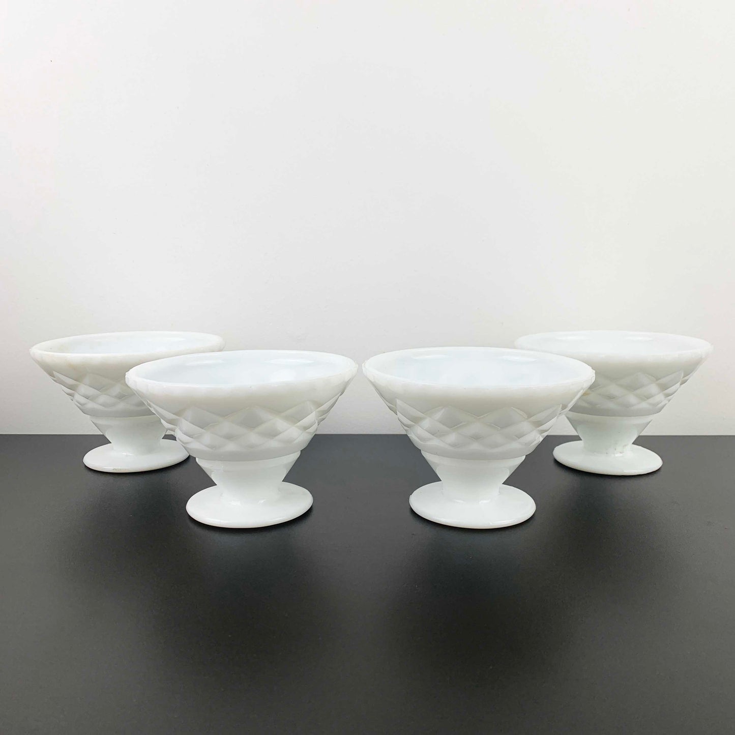 Crown Crystal Milk Glass Footed Dessert Bowl Set