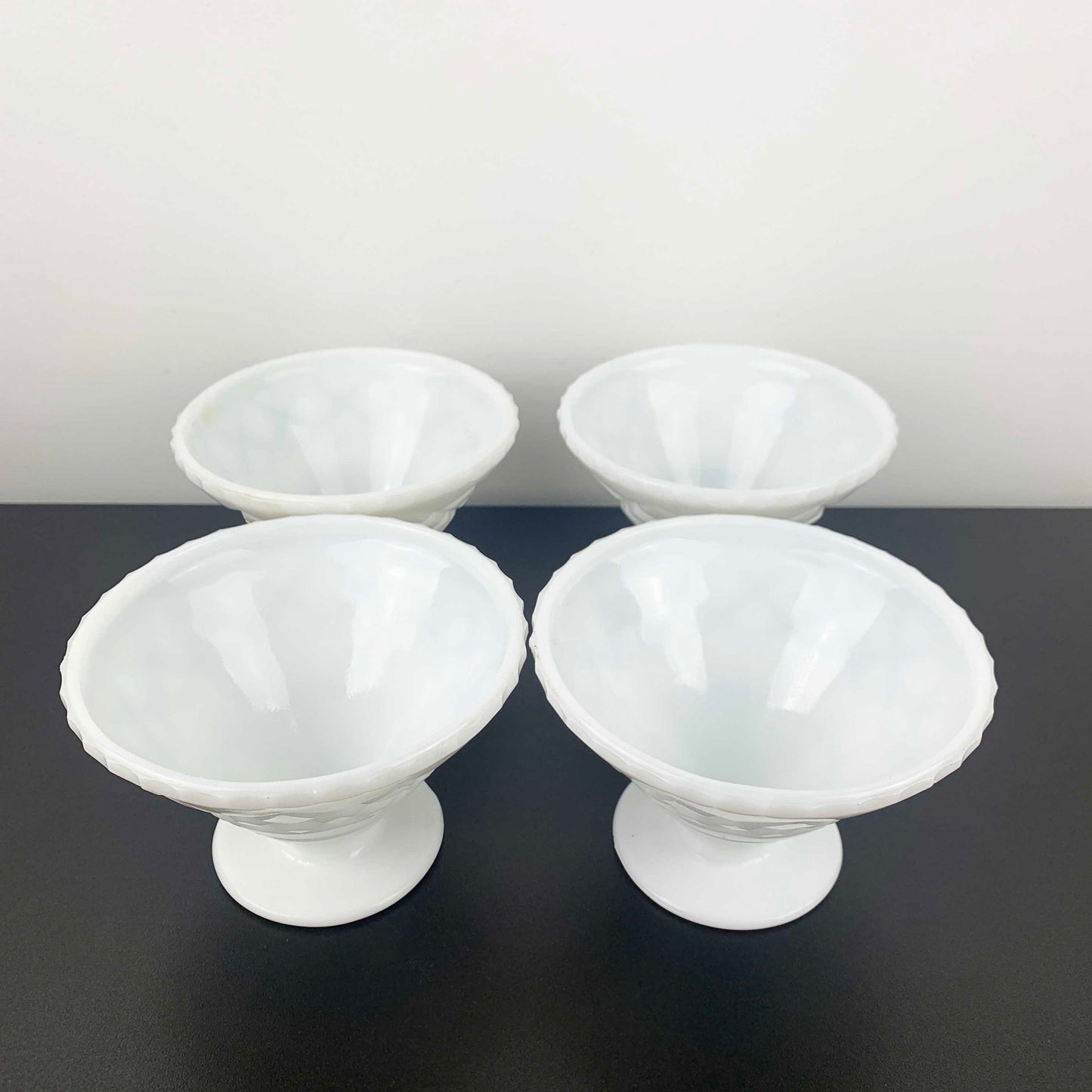 Crown Crystal Milk Glass Footed Dessert Bowl Set
