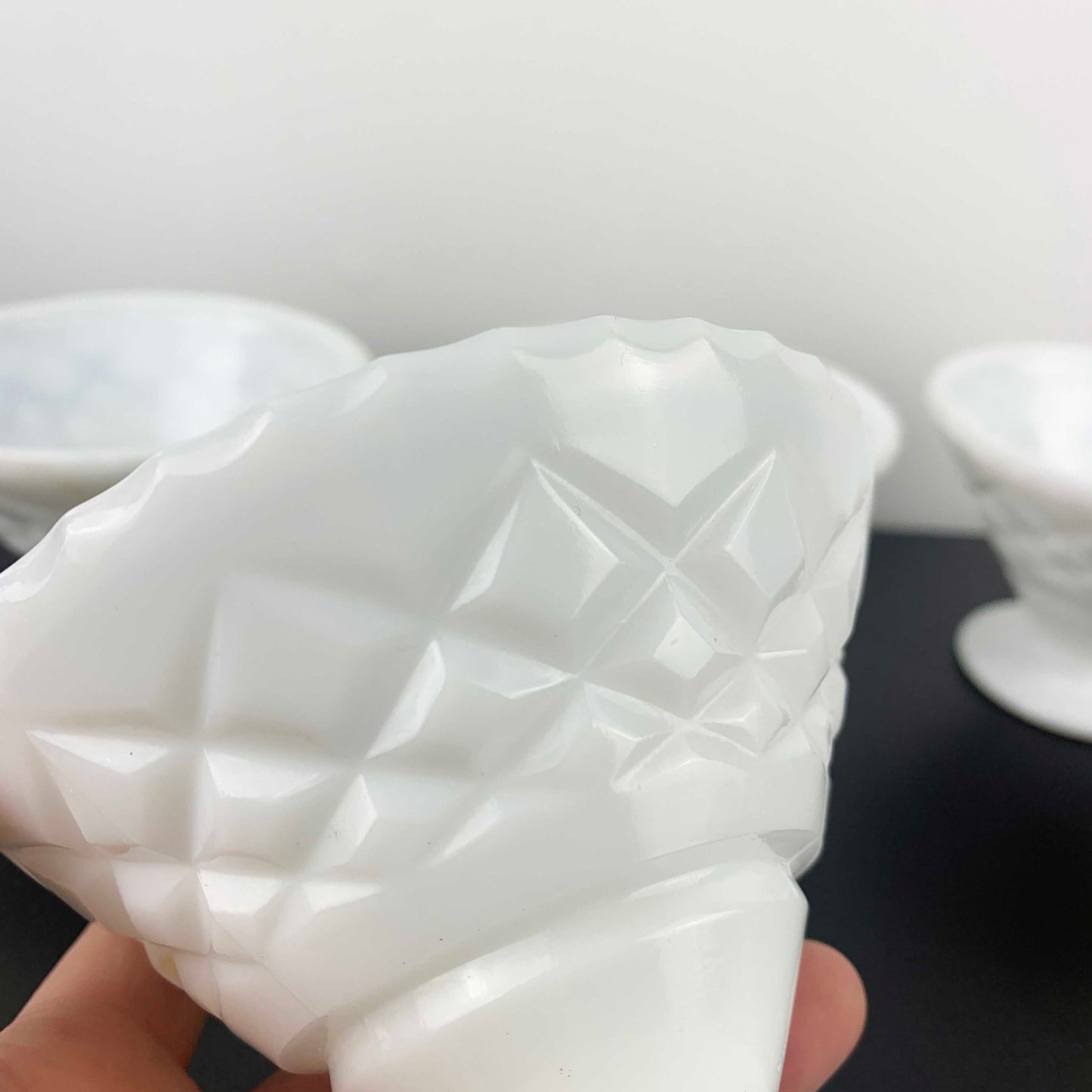 Crown Crystal Milk Glass Footed Dessert Bowl Set