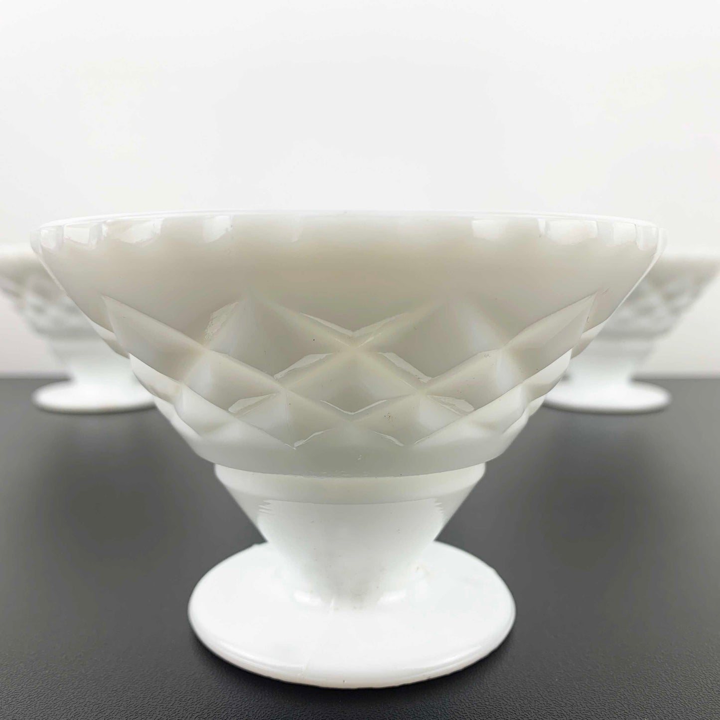 Crown Crystal Milk Glass Footed Dessert Bowl Set