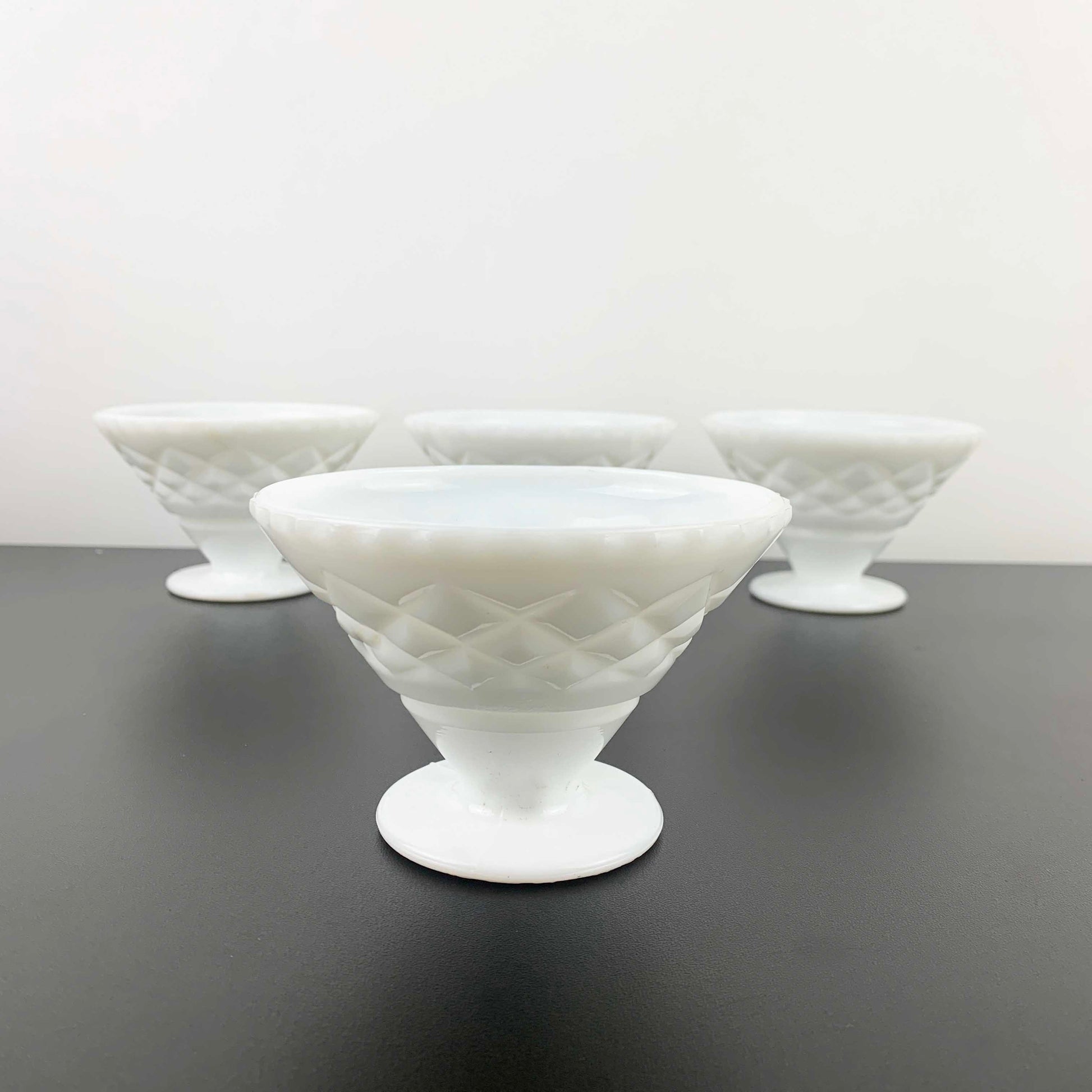 Crown Crystal milk glass footed dessert and ice cream bowls - Set of 4