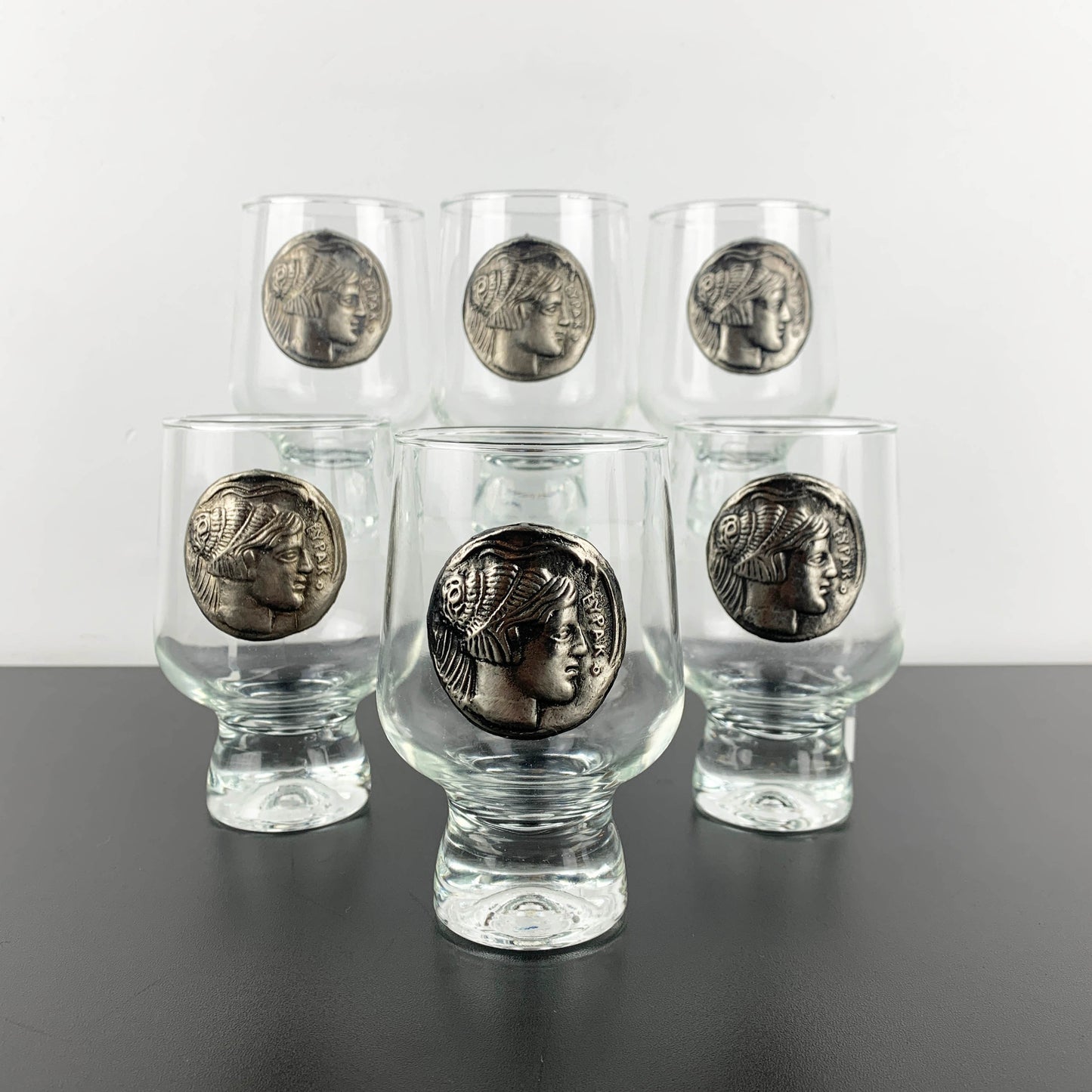 Crown Corning Regis Glass with Greek Princess Europa Medallion - Boxed Set of 6