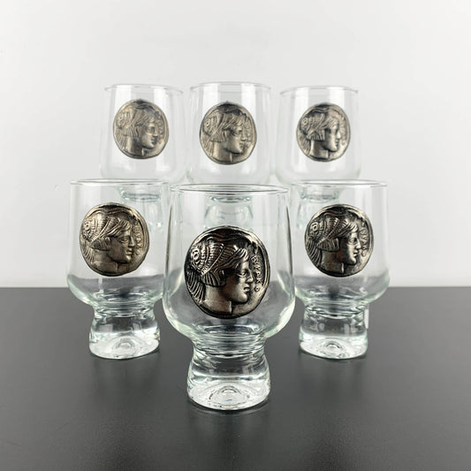 Crown Corning Regis Glass with Greek Princess Europa Medallion - Boxed Set of 6