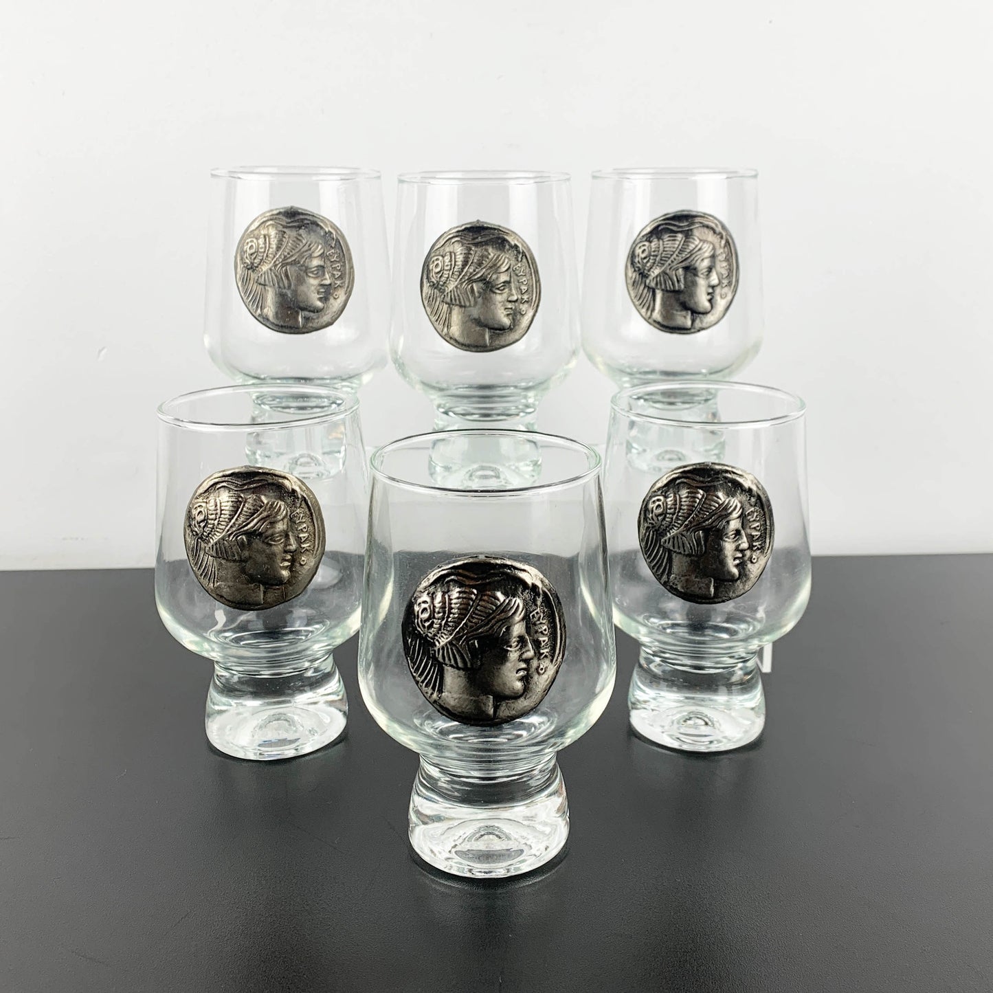 Crown Corning Regis Glass with Greek Princess Europa Medallion - Boxed Set of 6