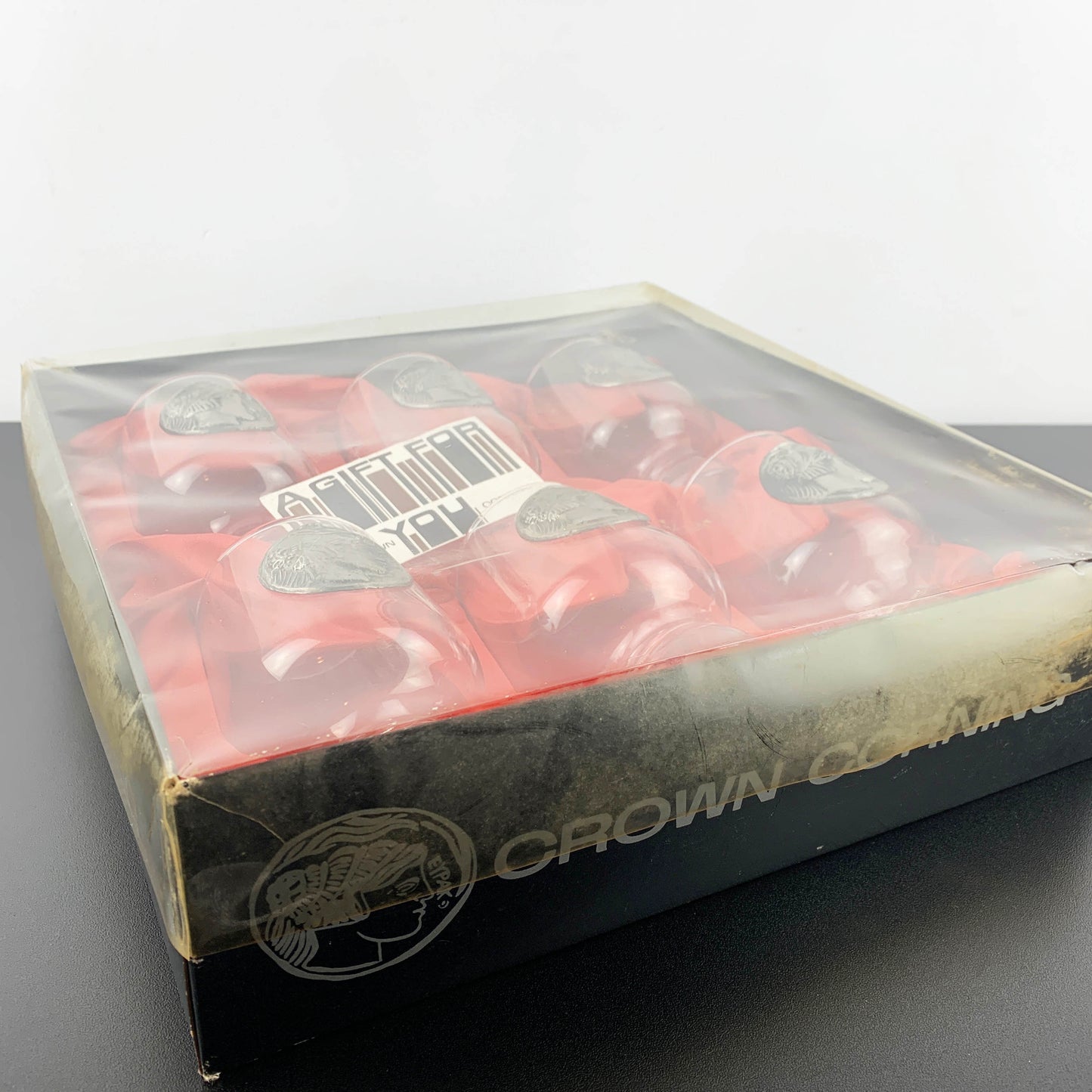 Crown Corning Regis Glass with Greek Princess Europa Medallion - Boxed Set of 6