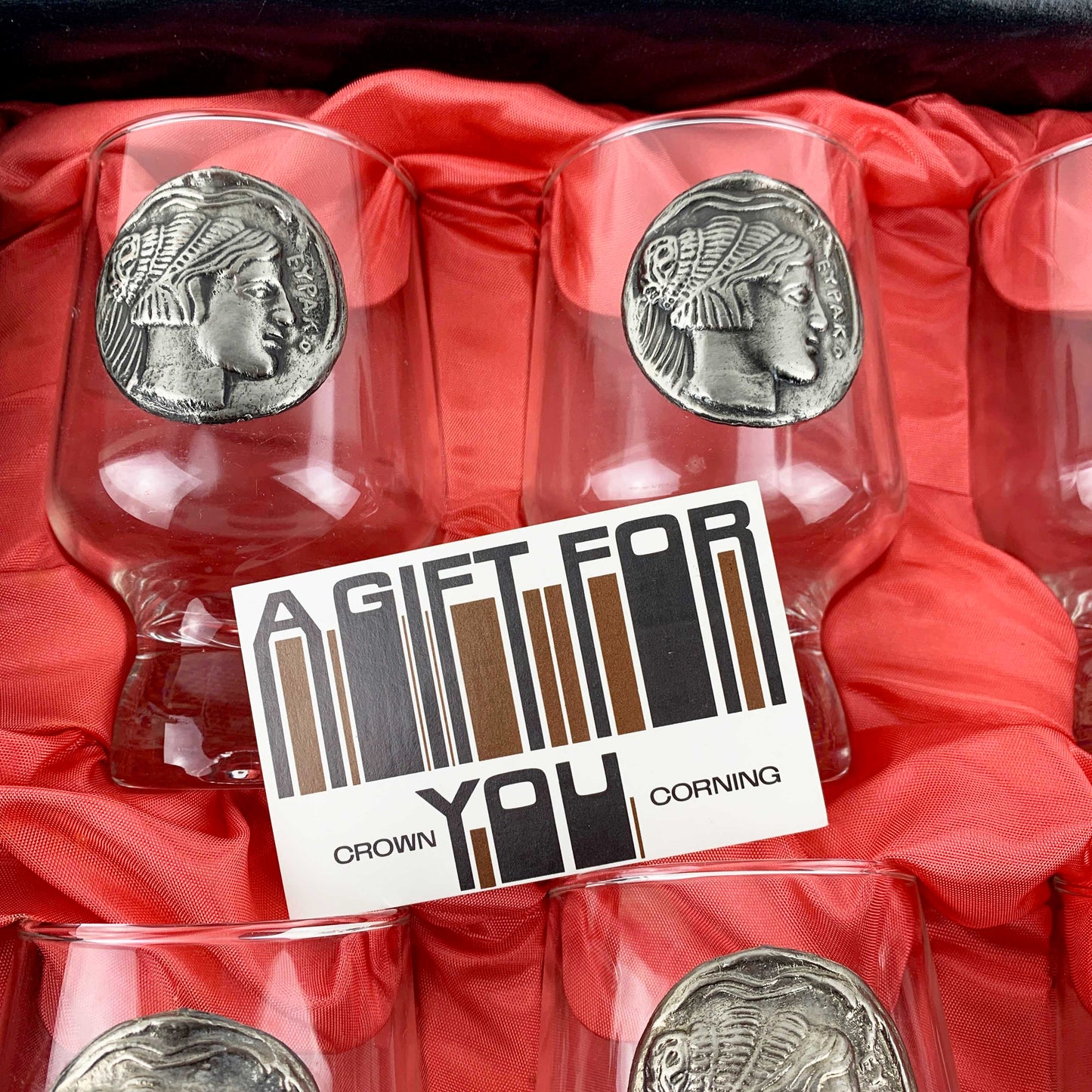 Crown Corning Regis Glass with Greek Princess Europa Medallion - Boxed Set of 6