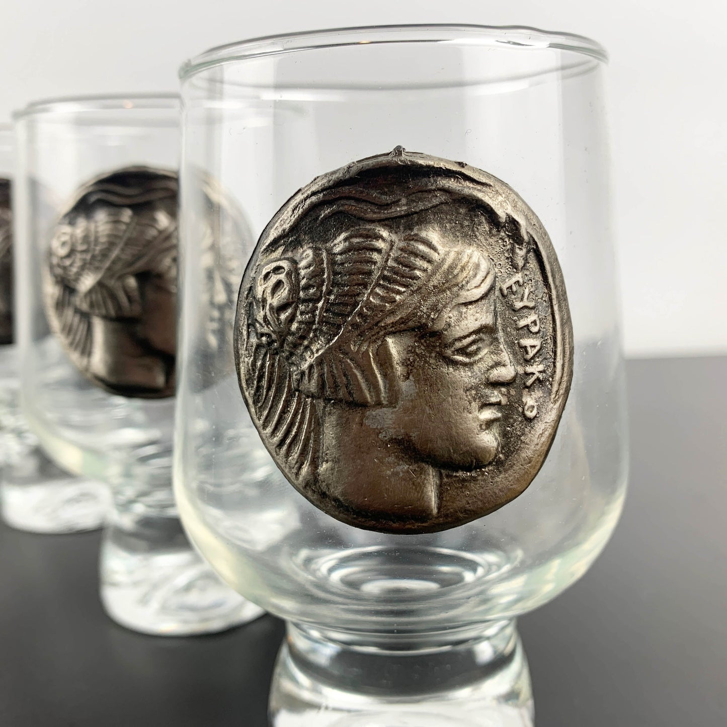 Crown Corning Regis Glass with Greek Princess Europa Medallion - Boxed Set of 6