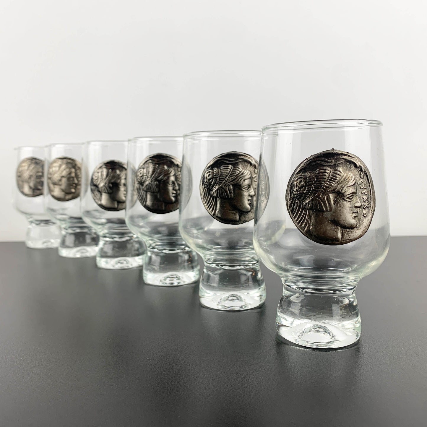 Crown Corning Regis Glass with Greek Princess Europa Medallion - Boxed Set of 6