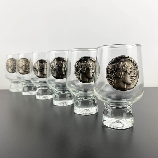 Crown Corning Regis Glass with Greek Princess Europa Medallion - Boxed Set of 6