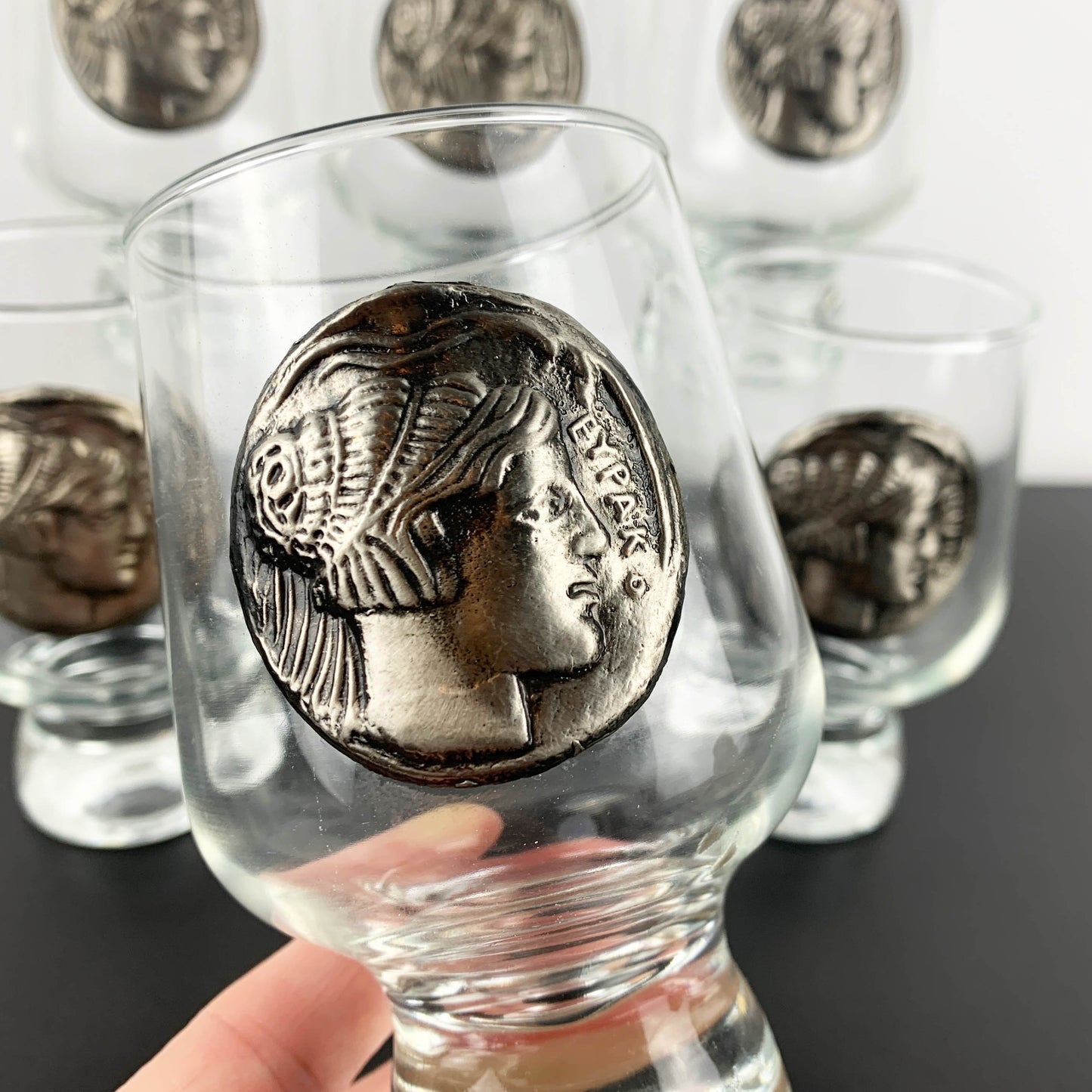 Crown Corning Regis Glass with Greek Princess Europa Medallion - Boxed Set of 6
