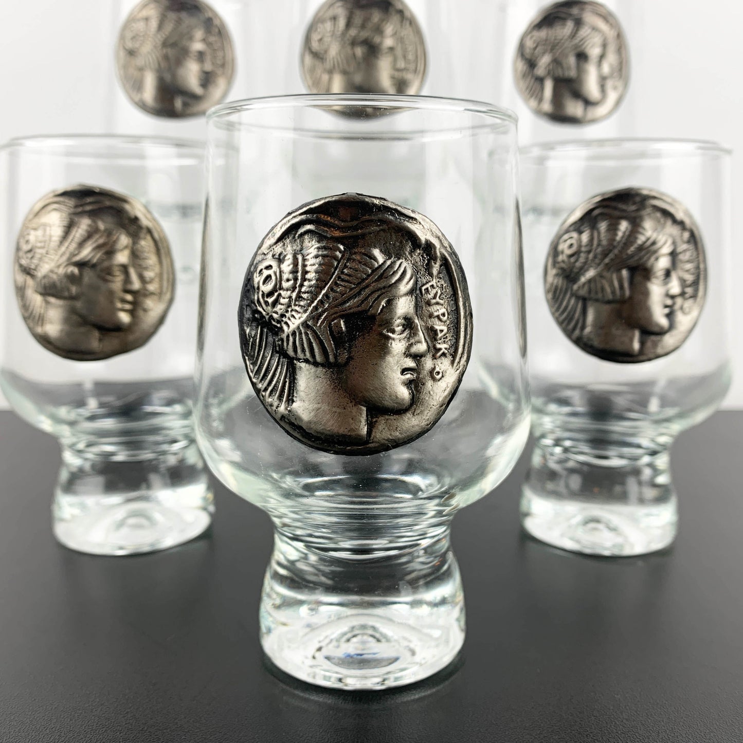 Crown Corning Regis Glass with Greek Princess Europa Medallion - Boxed Set of 6