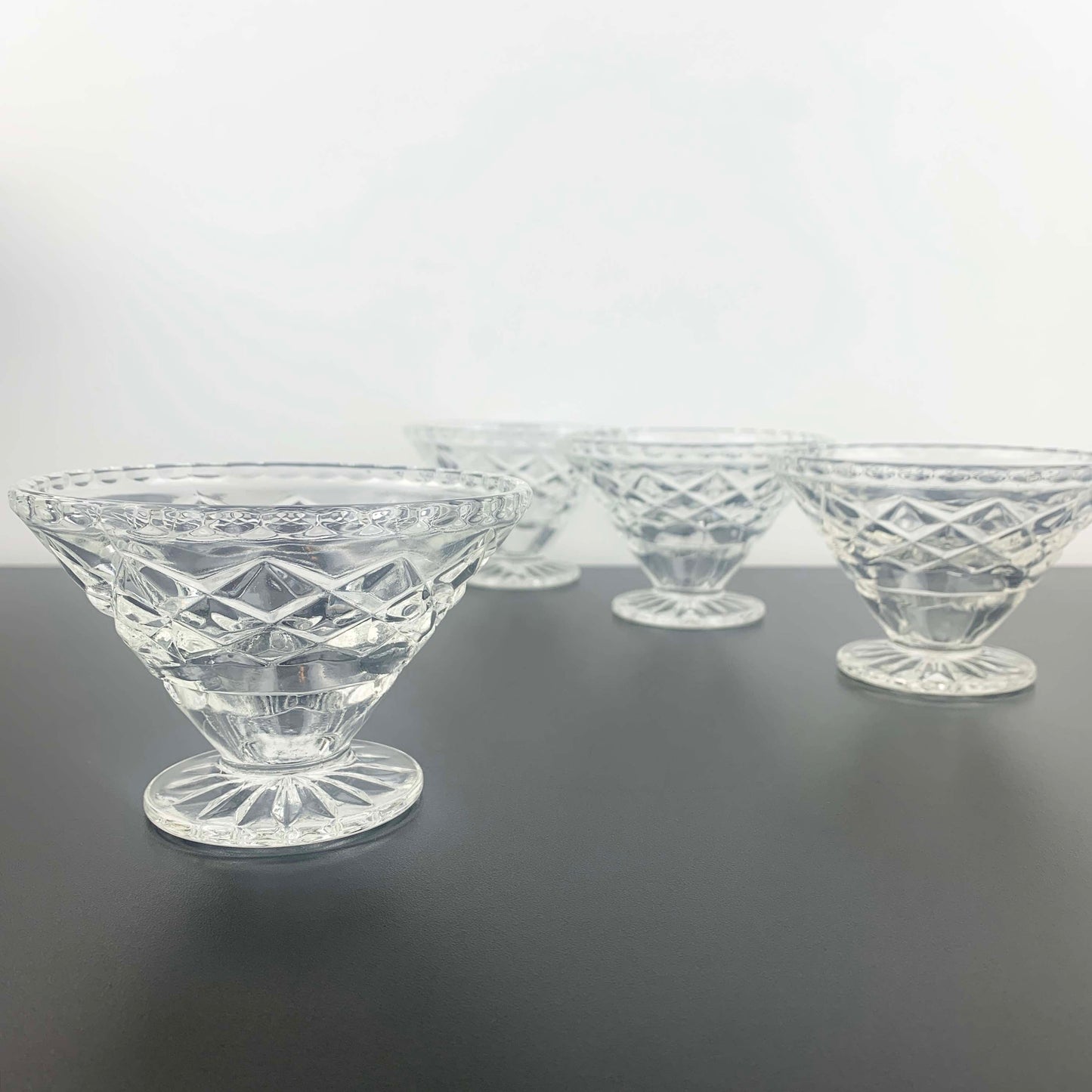 Crown Crystal Footed Dessert Bowl Set