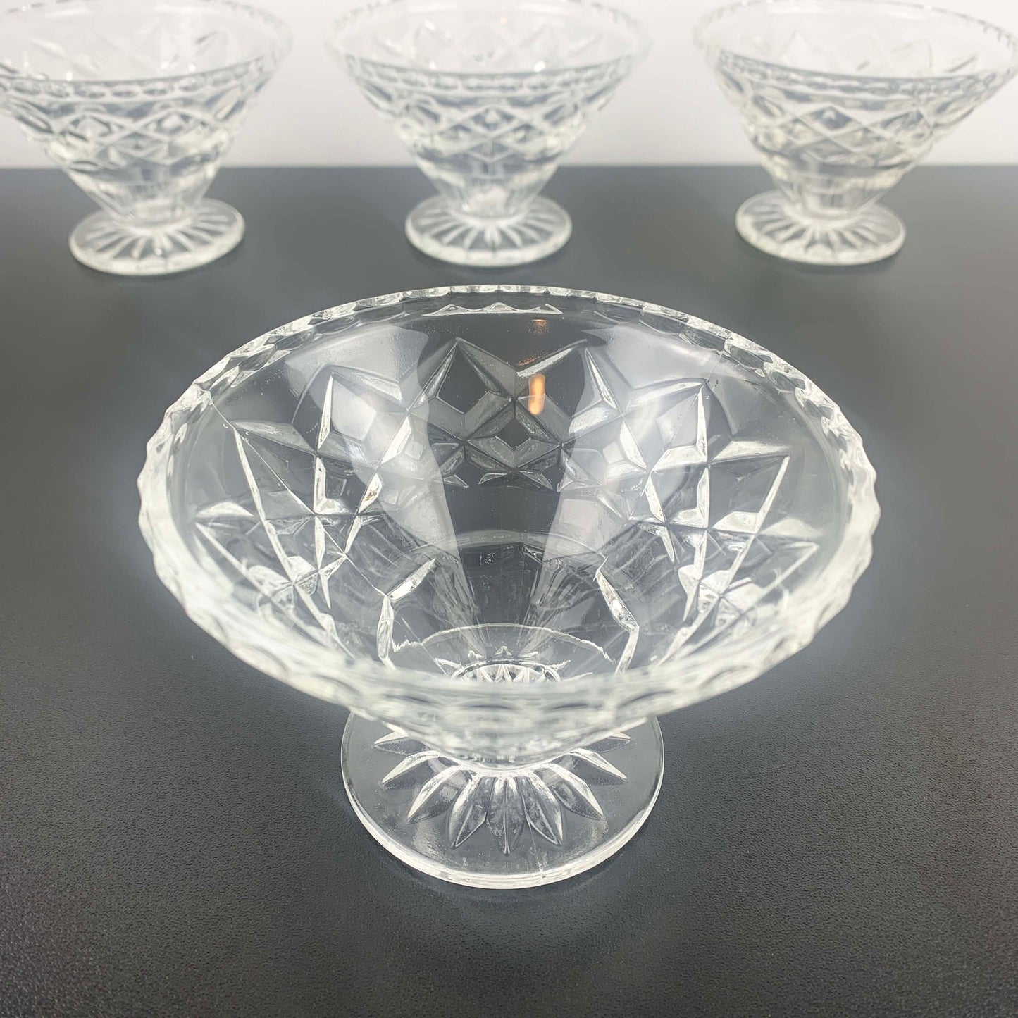 Crown Crystal Footed Dessert Bowl Set