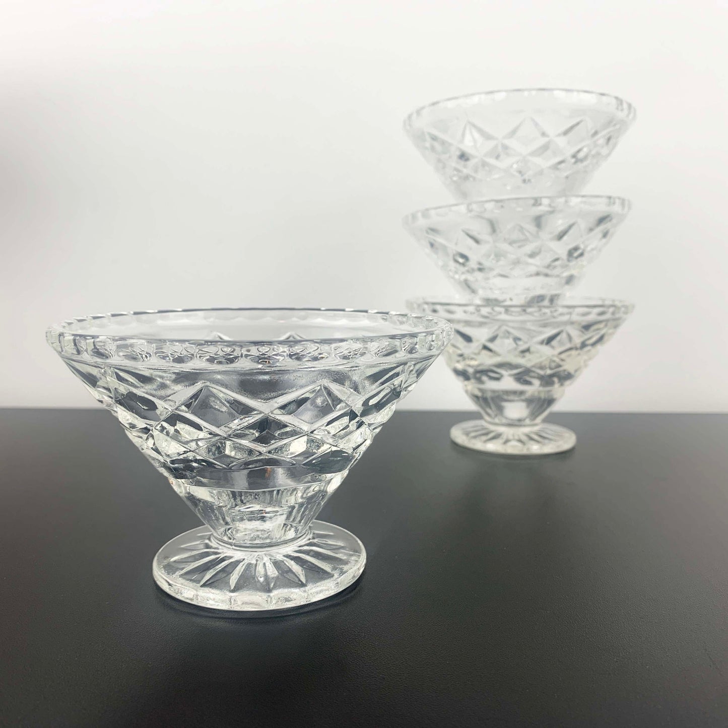 Crown Crystal Footed Dessert Bowl Set