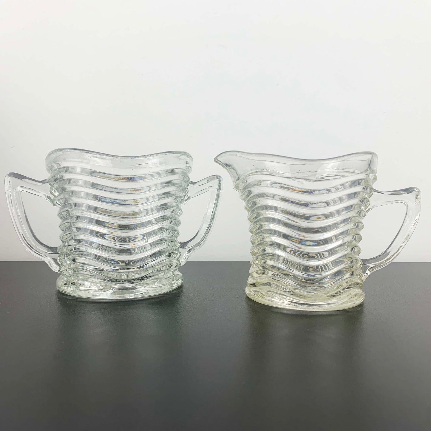 Crown Glass 'Waverley' Open Sugar Bowl and Creamer Set