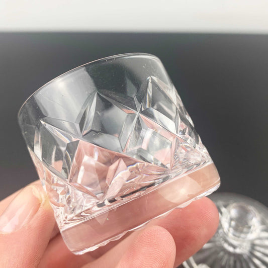 Diamond cut crystal mustard and condiment pot with gold shovel