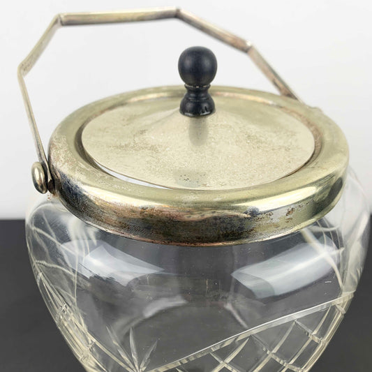 Antique Crystal Biscuit Barrel with Bakelite Knob