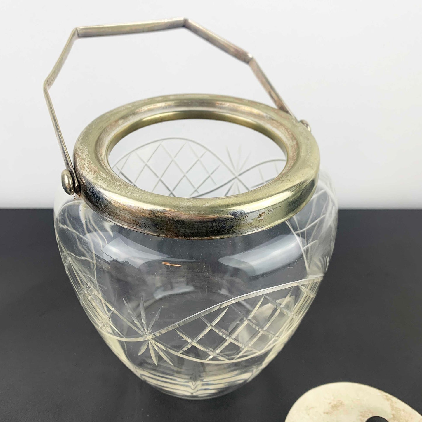 Antique Crystal Biscuit Barrel with Bakelite Knob