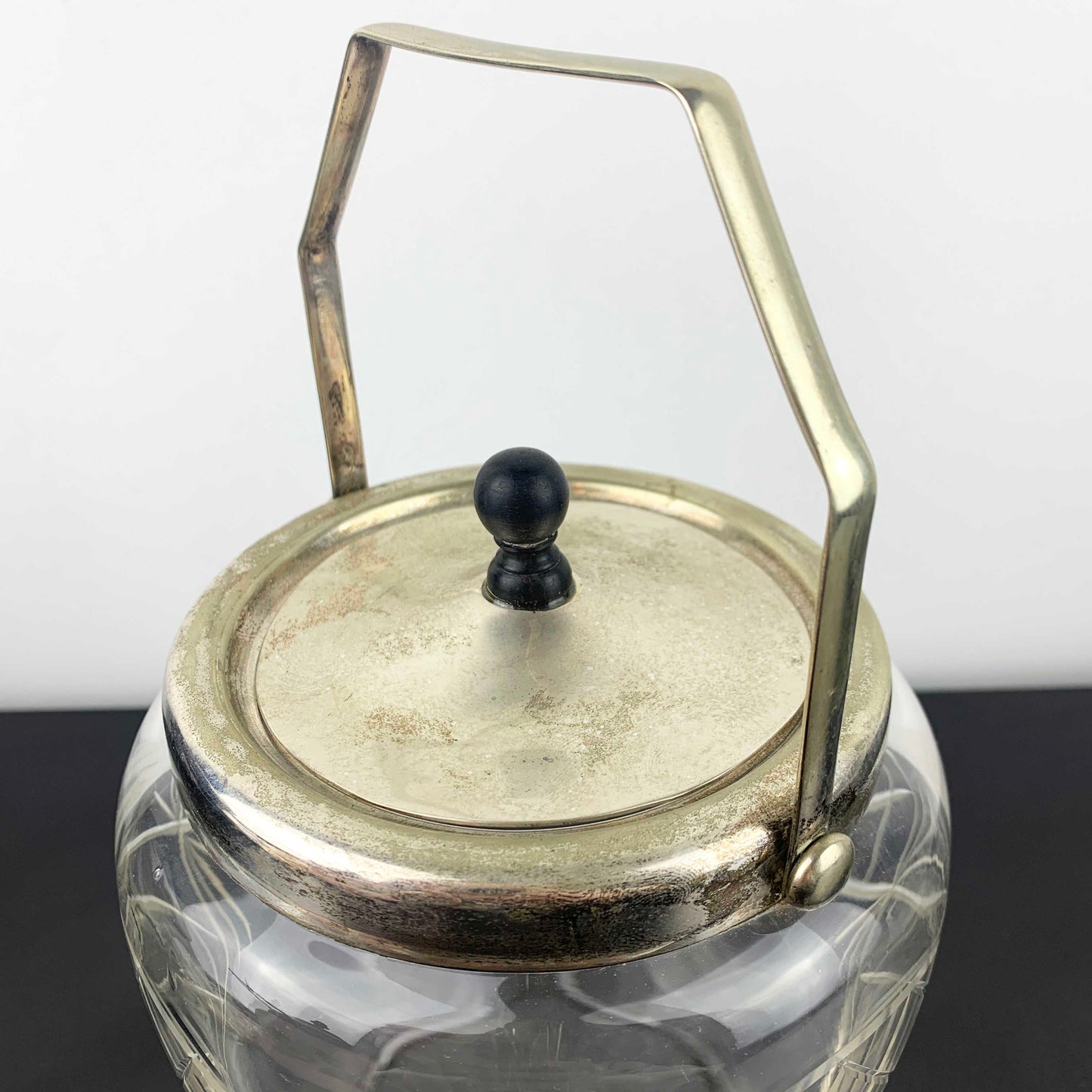 Antique Crystal Biscuit Barrel with Bakelite Knob