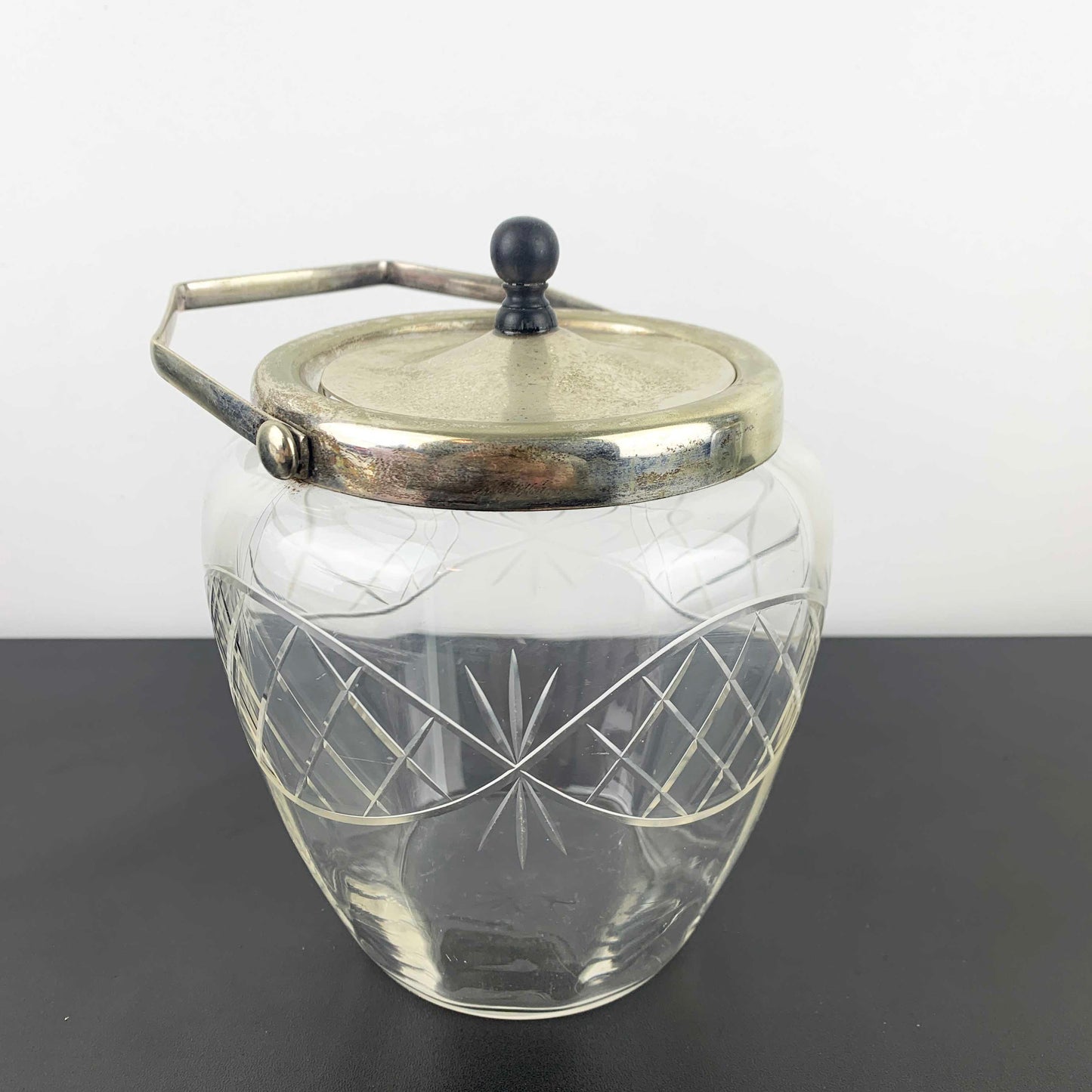 Antique Crystal Biscuit Barrel with Bakelite Knob