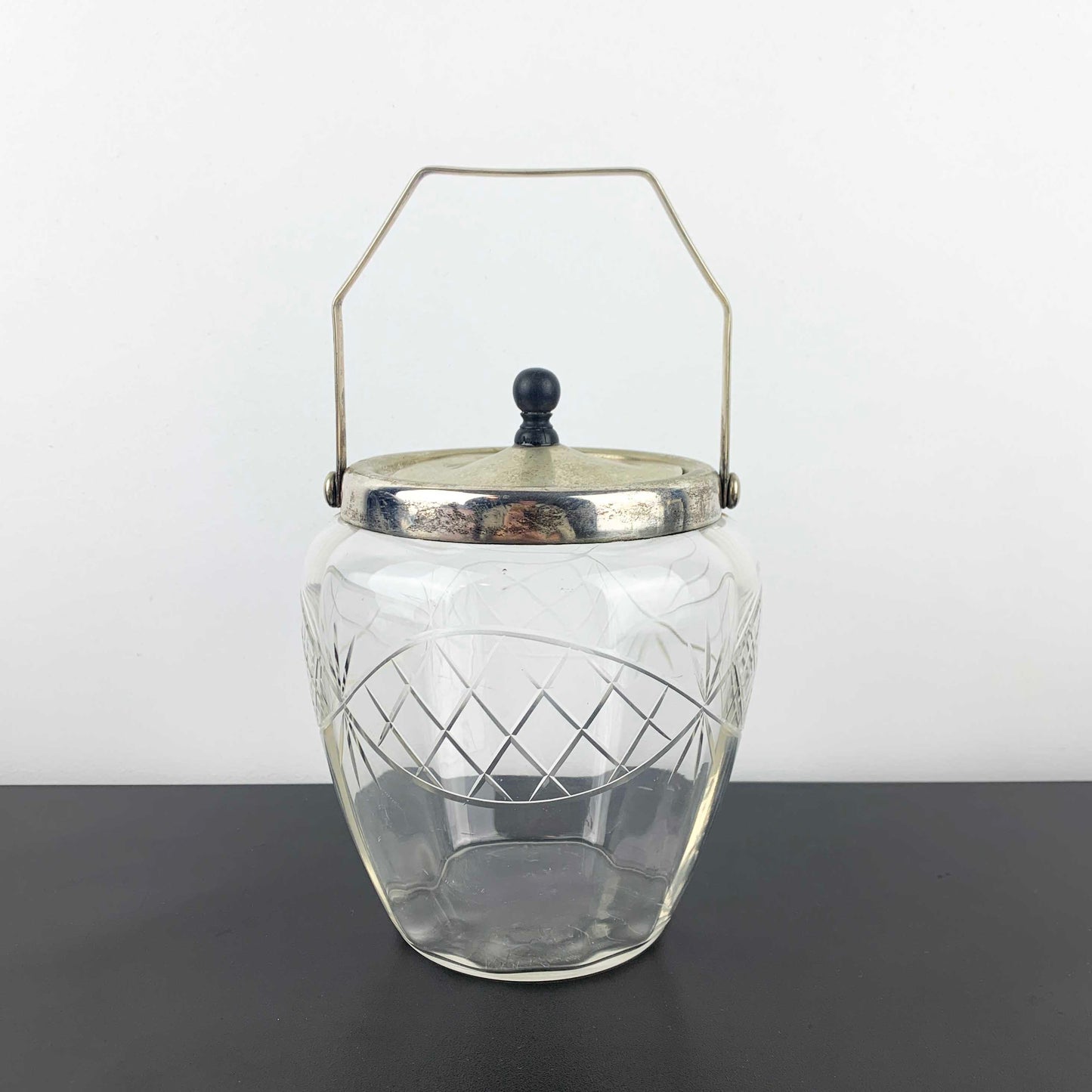 Antique Crystal Biscuit Barrel with Bakelite Knob