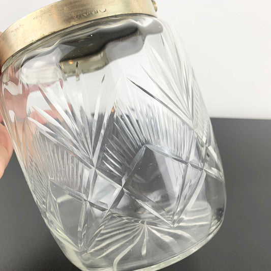 Antique Crystal Biscuit Barrel with Ornate Handle