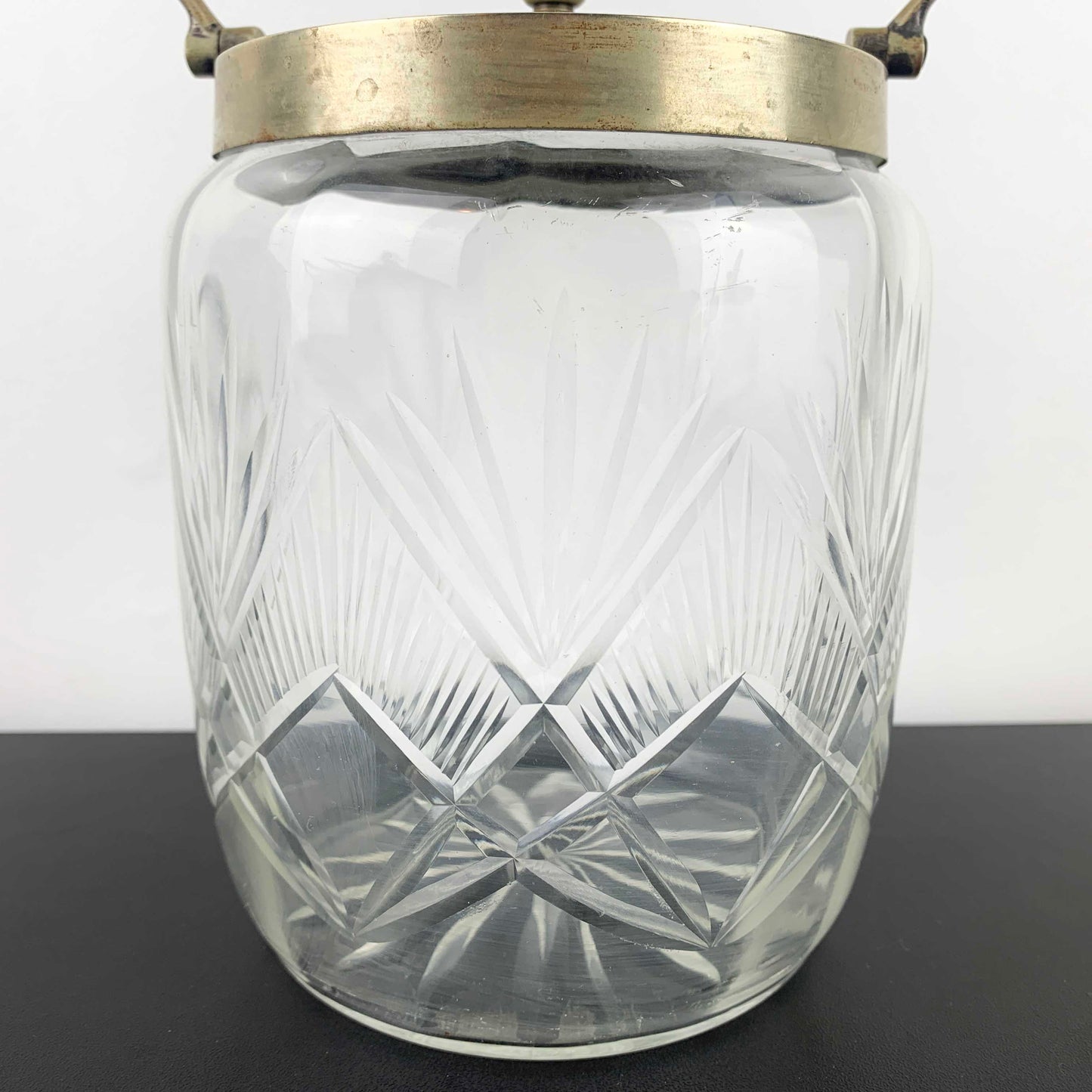 Antique Crystal Biscuit Barrel with Ornate Handle