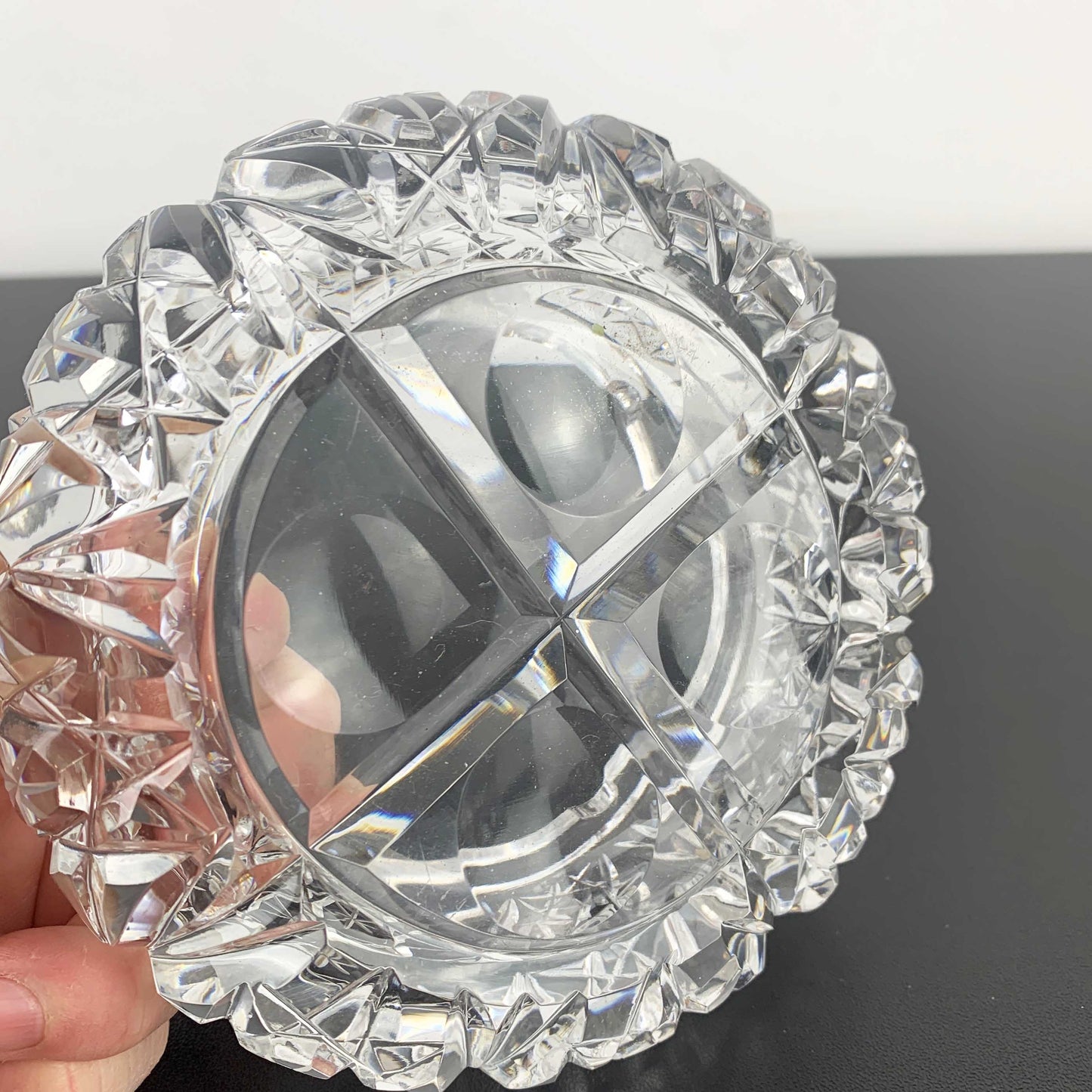 Mid Century Diamond Cut Crystal Ashtray