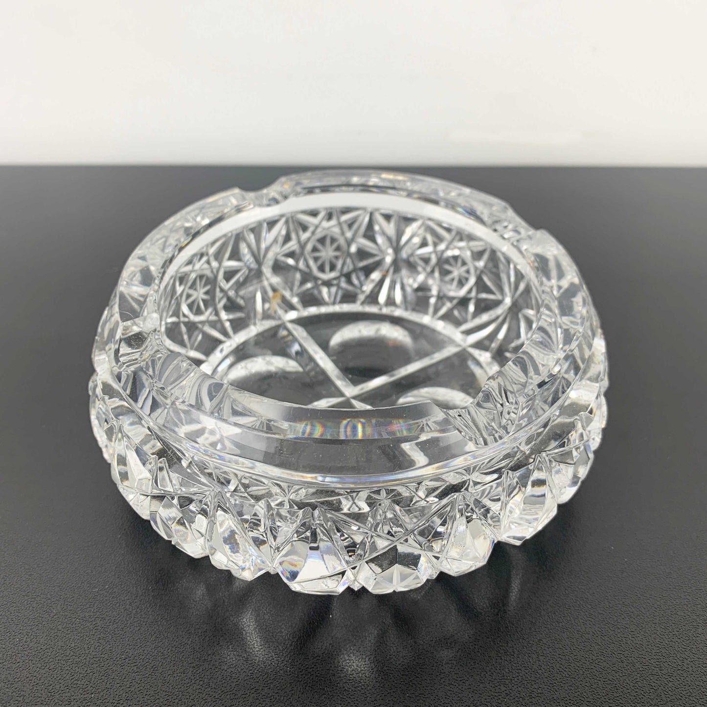 Mid Century Diamond Cut Crystal Ashtray