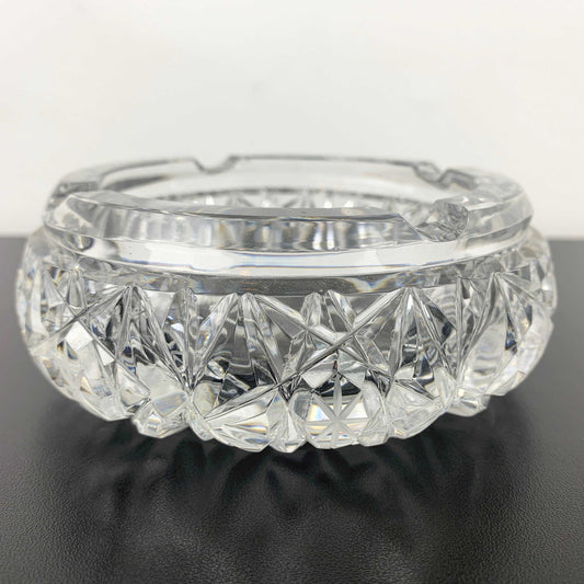 Mid century diamond and star cut round crystal ashtray