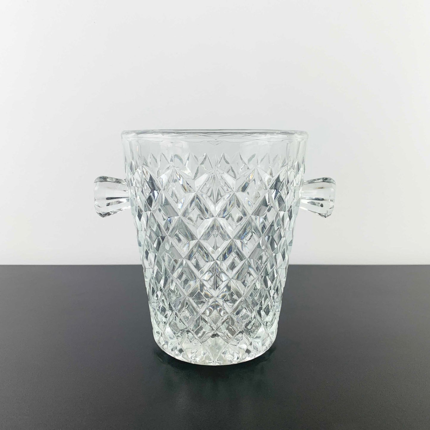 Twin handled diamond cut glass ice bucket