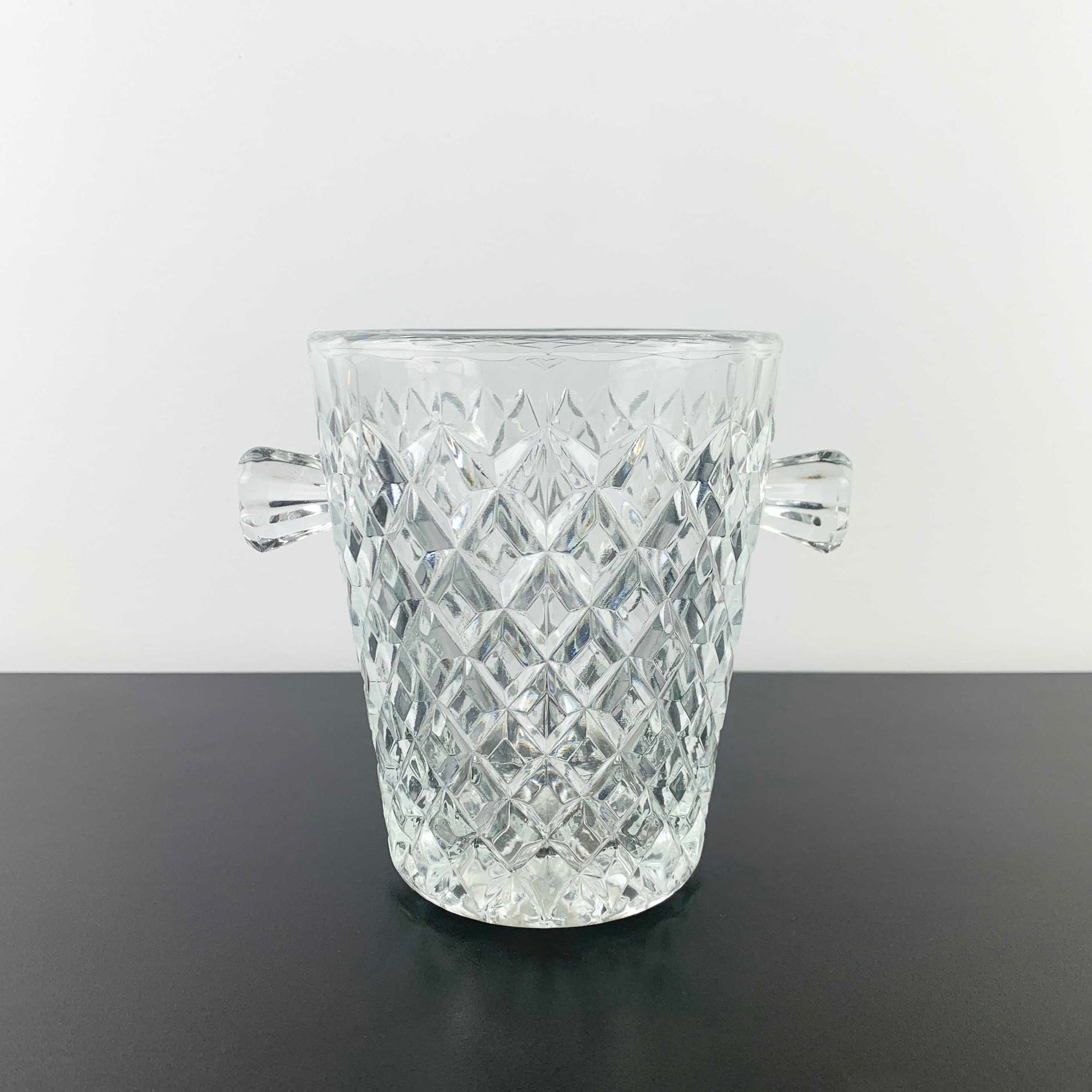 Twin handled diamond cut glass ice bucket