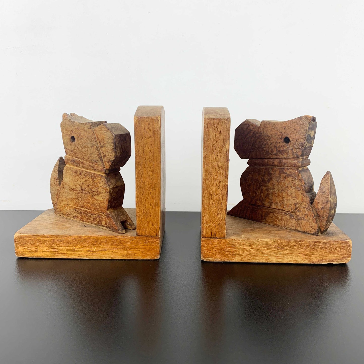 Vintage Handmade Timber Dog Bookends