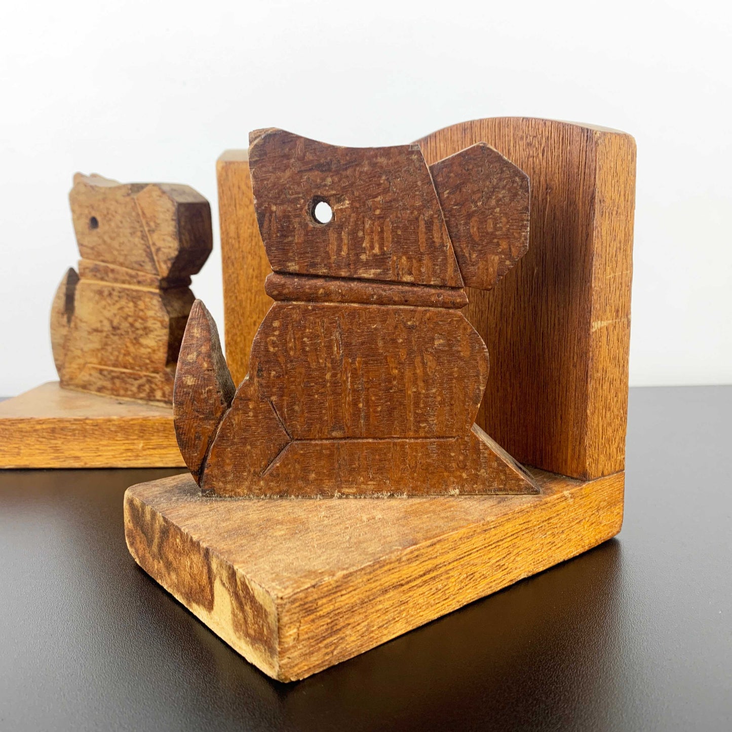 Vintage Handmade Timber Dog Bookends