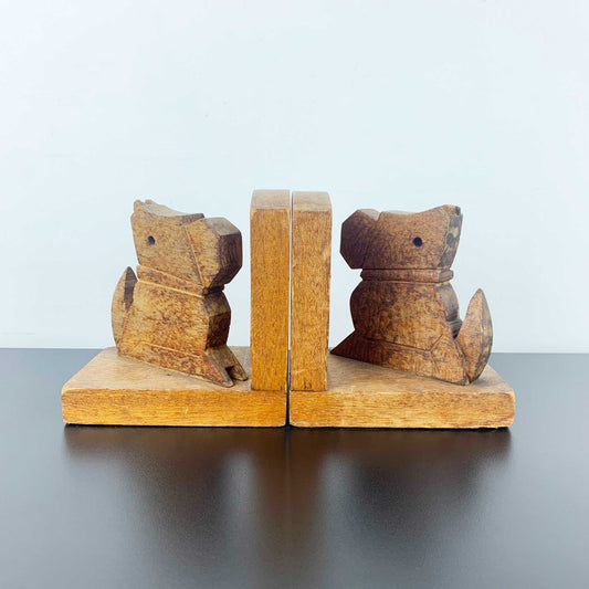 Vintage Handmade Timber Dog Bookends