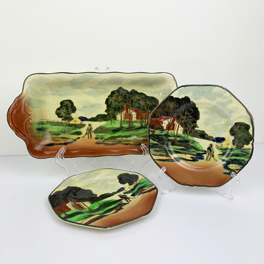 Rare 1920's Empire Ware 'The Bush Road' 3 piece plate set