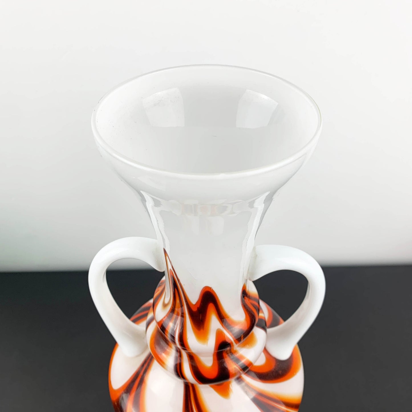 Vetreria Barbieri Empoli Cased Milk Glass Marbled Twin Handled Vase