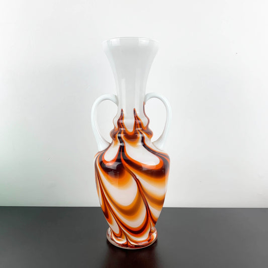 Vetreria Barbieri Empoli Cased Milk Glass Marbled Twin Handled Vase