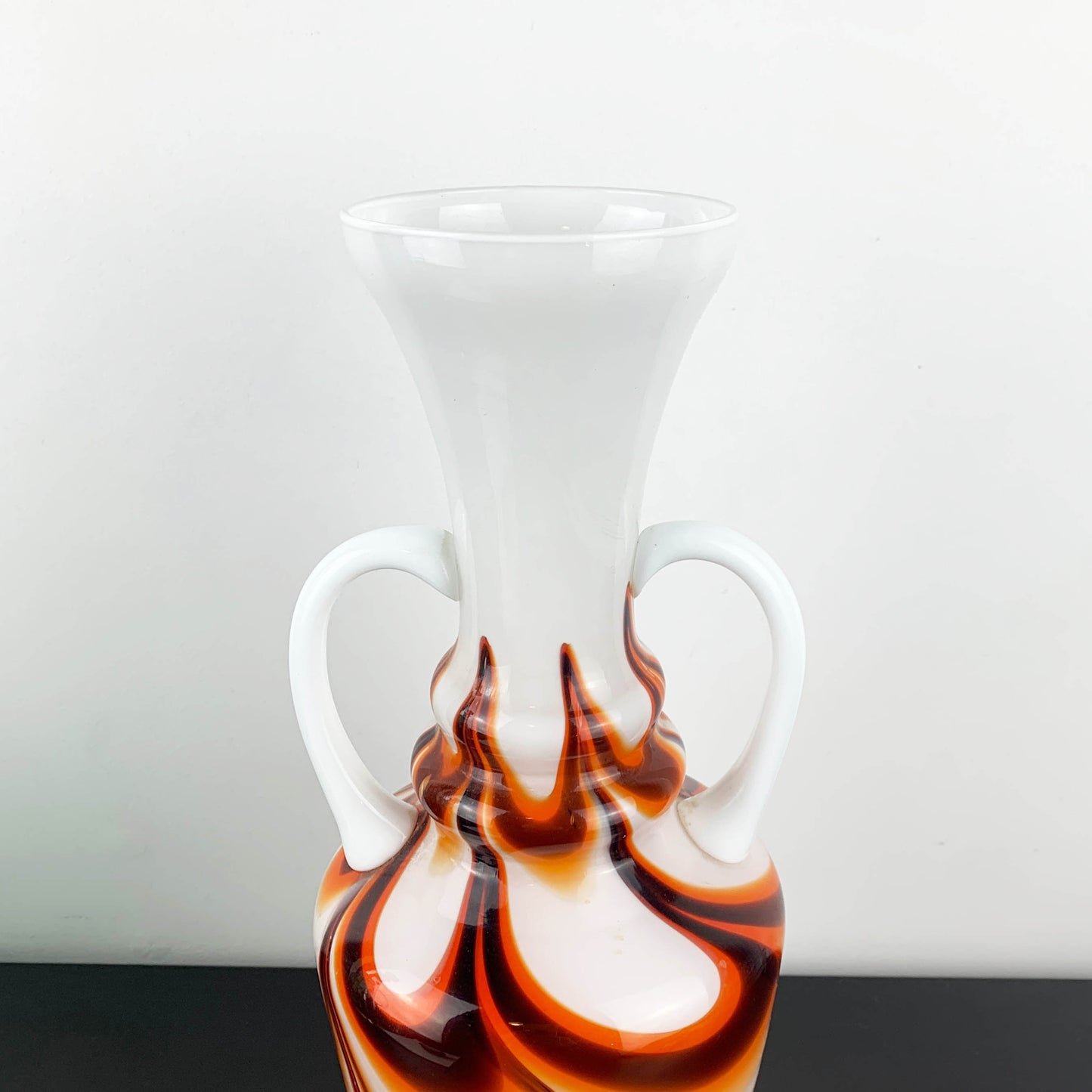 Vetreria Barbieri Empoli Cased Milk Glass Marbled Twin Handled Vase
