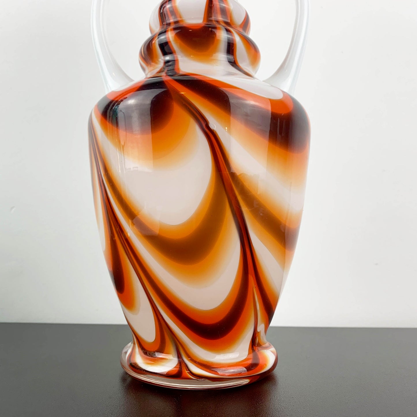 Vetreria Barbieri Empoli Cased Milk Glass Marbled Twin Handled Vase