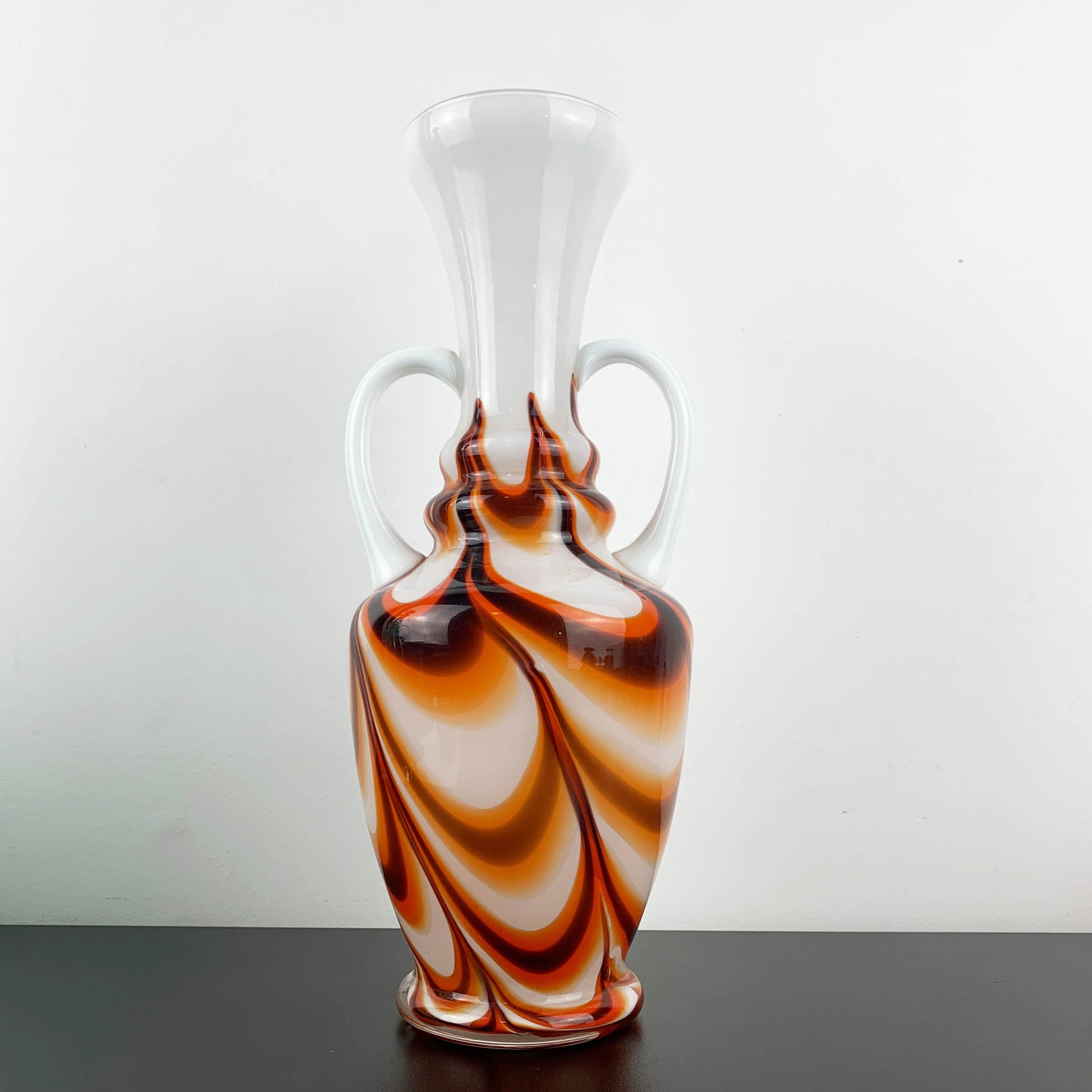 Vetreria Barbieri Empoli Cased Milk Glass Marbled Twin Handled Vase
