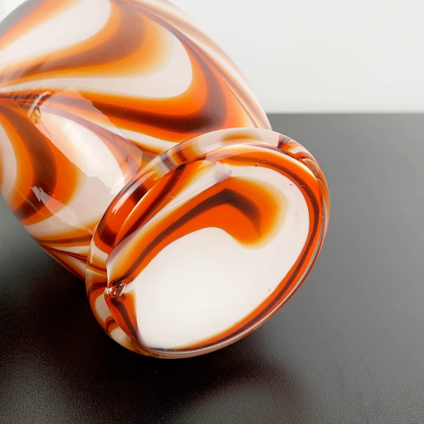 Vetreria Barbieri Empoli Cased Milk Glass Marbled Twin Handled Vase