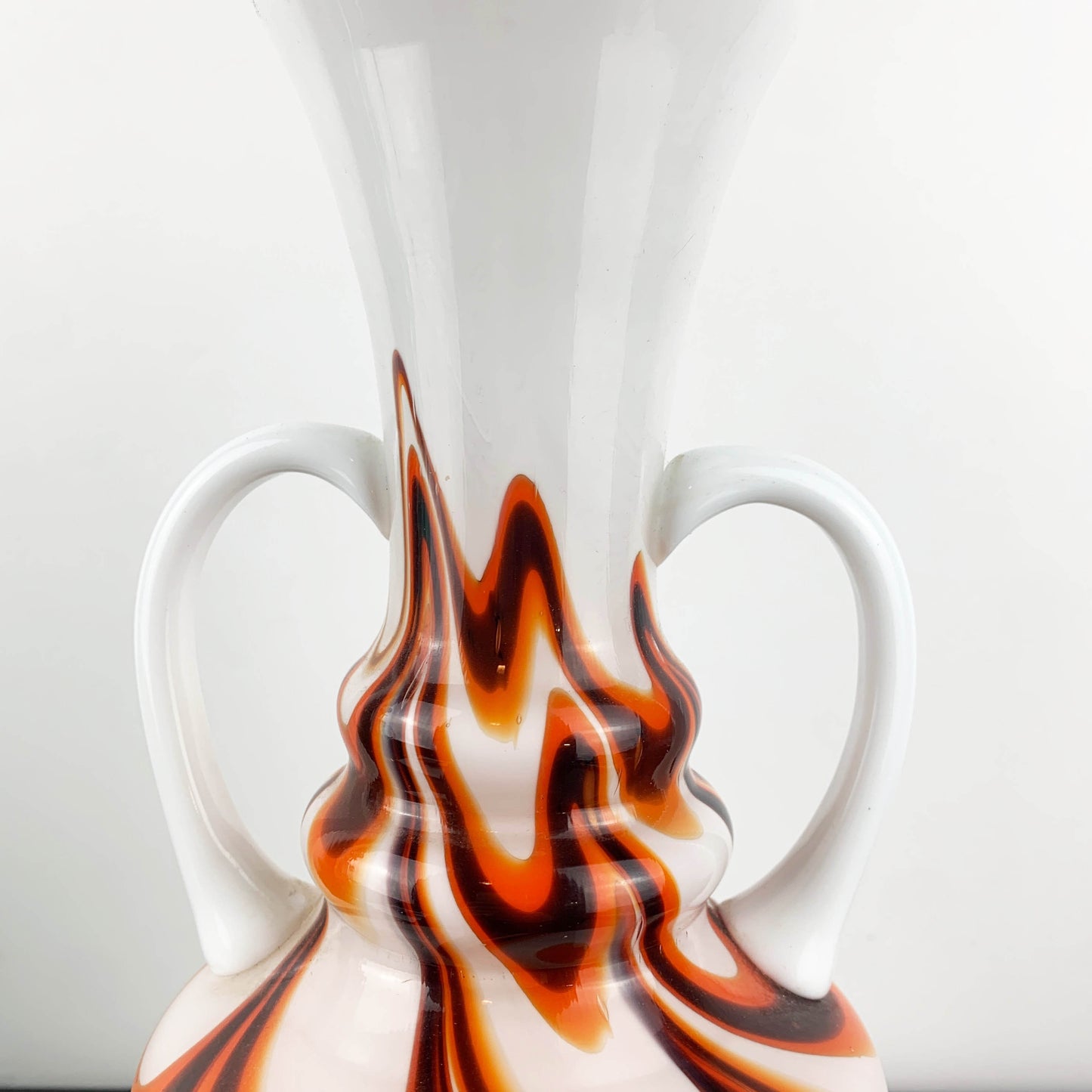 Vetreria Barbieri Empoli Cased Milk Glass Marbled Twin Handled Vase
