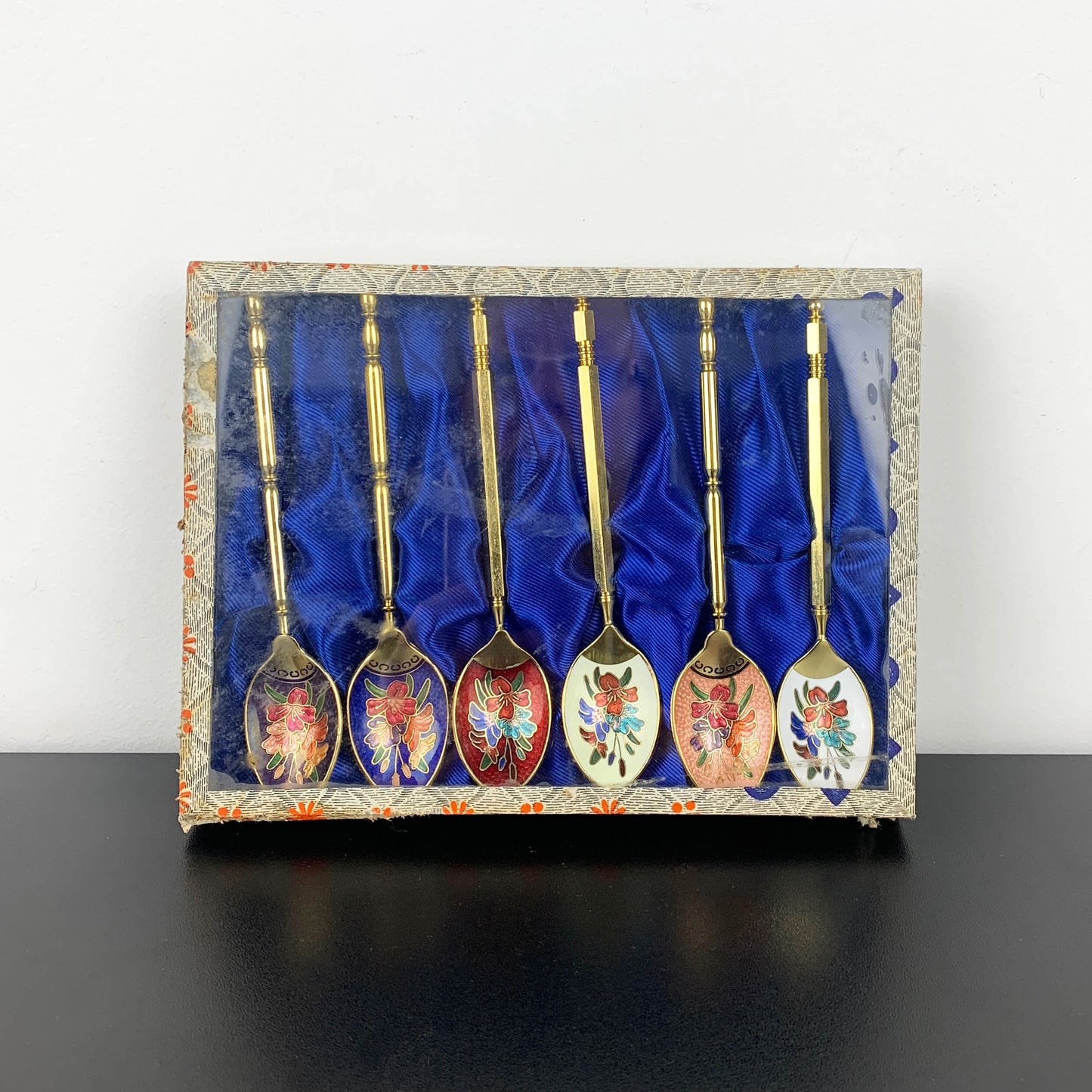 Floral Cloisonne Enamel Teaspoons: Boxed Set of 6