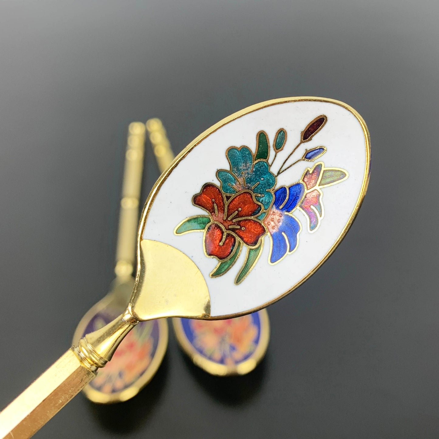Floral Cloisonne Enamel Teaspoons: Boxed Set of 6