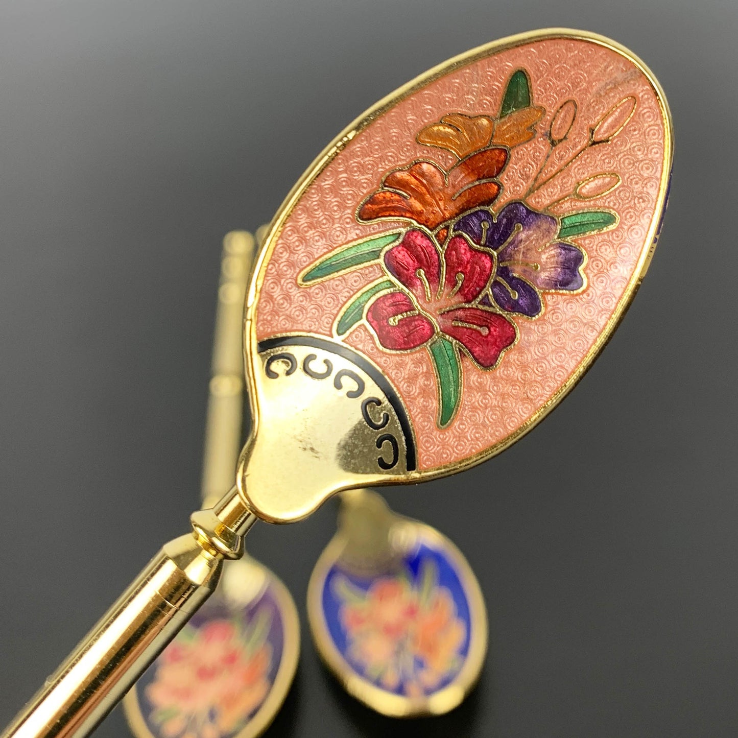 Floral Cloisonne Enamel Teaspoons: Boxed Set of 6